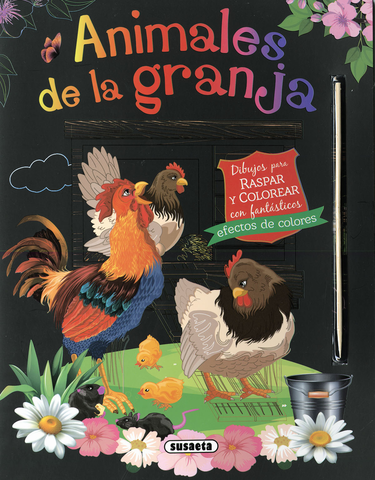 Animales de la granja. Dibujos para raspar y colorea